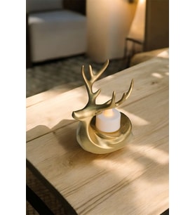 Tekli Dekoratif Hediyelik Gold Altın Tea light Geyik