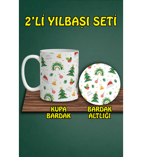 Yılbaşı Temalı Kupa ve Bardak Altlığı Seti
