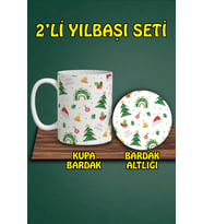 Yılbaşı Temalı Kupa ve Bardak Altlığı Seti