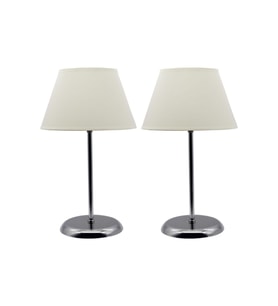 2 Adet Krem Kumaş Şapkalı Krom Kaplamalı Masa Lambası