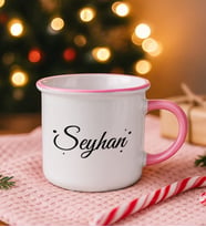 BK Gift Kişiye Özel İsimli Pembe Emaye Kupa Bardak -4, Arkadaşa Hediye, Sevgiliye Hediye