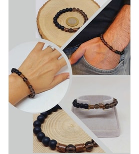 Dumanlı Kuvars & Oniks Taşı 8mm Unisex Tasarım Bileklik Hawaii Model (4729)