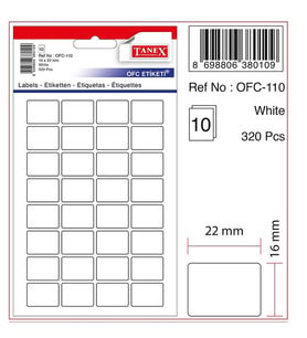 TANEX OFC-110 16x22mm BEYAZ OFİS ETİKETİ 10'LU