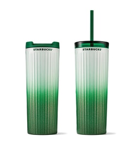Starbucks Yeşil Beyaz Geçişli Çift Kapaklı Paslanmaz Çelik Termos 473ml