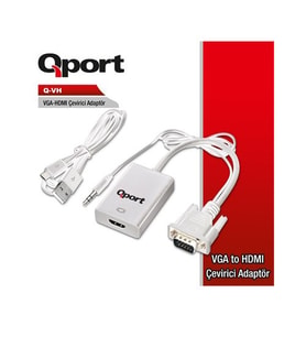 QPORT Q-VH 0.15metre VGA- HDMI Görüntü Adaptörü Beyaz Sesli 1080p