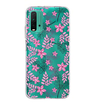 Xiaomi Poco M3 Uyumlu Kapak Floral Pembe Tasarımlı Şeffaf Silikon Kılıf