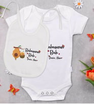 BK Kids Kişiye Özel Babasının Balı Tasarımlı Bebek Body Zıbın ve Mama Önlüğü Hediye Seti - Model 1