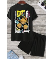 Tokoyaki  Baskı Şort Takım (Siyah)