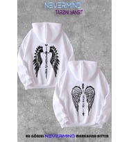 Sevgili Angel & Guardian çift kombini Baskılı Kapüşonlu Sweatshirt 2li Set Takım (Beyaz)
