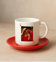 BK Gift Kişiye Özel Aşkımızın Ası Fotoğraflı İskambil Tasarımlı Kırmızı Tabaklı Türk Kahvesi Fincan Takımı-1, Sevgiliye Hediye, Arkadaşa Hediye, Eşe Hediye