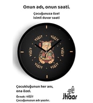 İsme Özel Kedi Ramen Çocuk Odası Duvar Saati Orta Boy 30 cm Siyah Camlı Sessiz