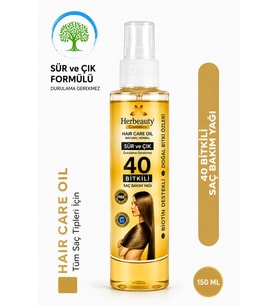 Herbeauty - 40 Bitkili Saç Bakım Yağı 150 ml Sür ve Çık Formülü, Durulama Gerekmez