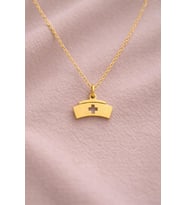 Kişiye Özel 925 Ayar Gümüş Hemşire Şapka Kolye Mezuniyet Hediye (Gold)