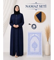 Kadın Namaz Seti Fermuarlı Viskon Namaz Elbisesi Örtü İnci Tesbih Seccade M1001