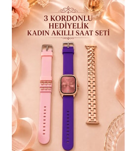 3 Kordonlu Rose Gold Kasalı Kadın Akıllı Saat Seti