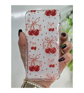 Iphone X / XS Uyumlu Kiraz ve Minik Kalpler Desenli Şeffaf Telefon Kılıfı