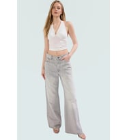 Vücuda Oturan Boyundan Bağlamalı Crop Bluz Polyester Elastan Sandy Dokuma Yüksek Kalite
