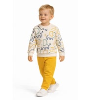 Erkek Çocuk Önü Baskılı Sweatshirt Ve Eşofman Alt Takım BGL-ST05254 (Sarı)
