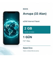 Avrupa (33 Alan) eSIM İnternet Paketi Günlük 2 GB 1 Gün - FUP 1 Mbps