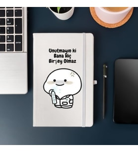 Unutmayın Ki Bana Hiçbir Şey Olmaz Yazılı Sevimli Karakter Tasarım Defter (Beyaz)