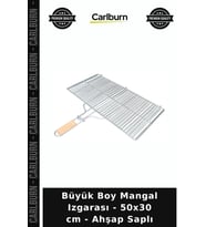 Özel Üretim Piknik Bahçe Barbekü Pratik Geniş Büyük Boy Mangal Izgarası - 50x30 cm - Ahşap Saplı