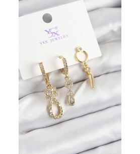 Pirinç Zİrkon Taşlı Sallantılı Model Gold Renk 3'lü Kadın Küpe 5886 - SSSSSS8635-4680