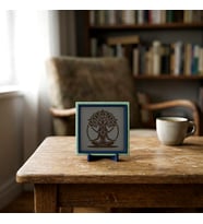 Hayat Ağacı Motifli ve Meditasyon Figürlü Dekoratif Parça, Sevdikleriniz İçin Hediye 10x10 cm