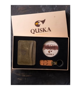 Kişiye Özel İsimli El Yapımı Hakiki Deri Yeşil Kartlık+Anahtarlık Hediyelik Set- Grain Minimal