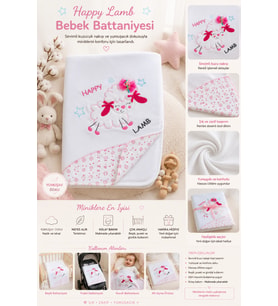 Kız Bebek Battaniyesi Kuzulu Nakışlı Puset Örtüsü Yatak Örtüsü Hediyelik Oy