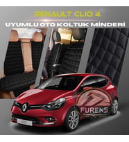 Renault Clio 4 Siyah Renk Tay Tüyü Cepli & Terletmez Sırtlı Oto Koltuk Minder Seti - Koltuk Koruma Kılıfı (ÖN & ARKA TAM SET)