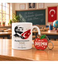 Öğretmenlere Özel İnci Beyazı Kupa Bardak Anahtarlık Hediyeli-2