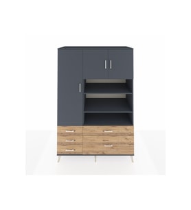 Kronos Dolap 9 Raflı 5 Çekmeceli 3 Kapaklı 132x59x195 Antrasit-Antrasit/Çam