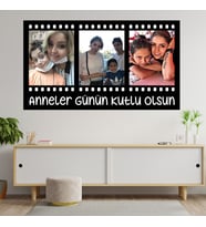 Anneler Gününe Özel Film Şeriti 3 Fotoğraflı Ahşap Tablo