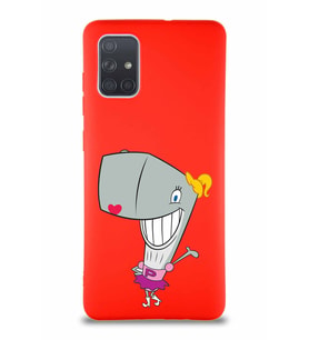 Samsung Galaxy A71 Soft Premier Kapak Pearl Yengeç Tasarımlı Silikon Kılıf - Kırmızı (Şeffaf)