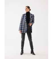 Ekose Desen Saks Kruvaze Oversize Blazer Ceket (STD)