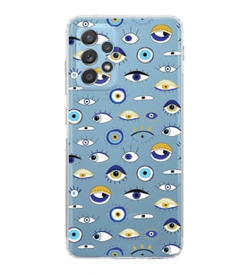 PrintiFy Samsung Galaxy A52 ile Uyumlu Nazar Boncuğu 2 Baskılı Kamera Korumalı Şeffaf Silikon Kılıf