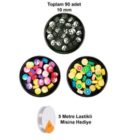90 Adet 10 mm Polimer Kil Fimo Boncuk Takı Bileklik + 5 Metre Misina Hediye - Yin Yang - Yin Yang -