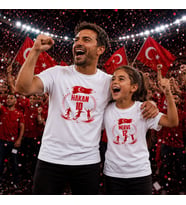 BK Gift Kişiye Özel Türkiye Taraftar Temalı 2026 Dünya Kupası Tasarımlı Baba&Kız Tişört Seti-6, Tek Yürek Milli Takım Ruhu