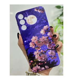 Samsung Galaxy A54 Uyumlu Sanatsal Manzaralı Pembe Çiçekler Desenli Şeffaf Telefon Kılıfı