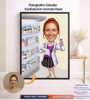 Kişiye Özel Çerçeveli Eczacı Karikatür, Meslek Karikatürü,Kişiye Özel Karikatür,Karikatür Biblo