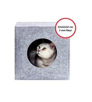 Kedi Evi Yuvası Keçe Açık Gri 3mm Kaliteli Keçe 32x32x32 cm (Gri)