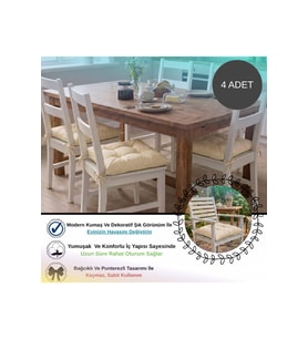 4 Adet 40x40 Cm Süet Dokulu Bej Sandalye Minderi Yıkanabilir