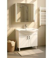 80 cm Beyaz MDF Seramik Lavabolu Ayaklı Aynalı Banyo Dolabı