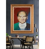 Altın Varaklı Çerçeveli Paspartulu Atatürk Tablo DC1206 (Gold)