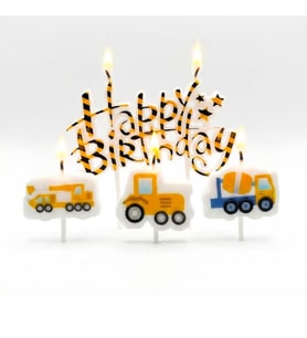 İnşaat Teması İş Makineleri Happy Birthday 3lü Mum Set