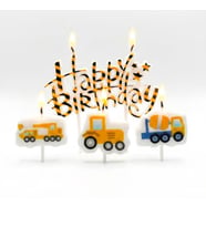 İnşaat Teması İş Makineleri Happy Birthday 3lü Mum Set