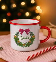 BK Gift Kişiye Özel İsimli Yılbaşı Tasarımlı Kırmızı Emaye Kupa Bardak -6, Arkadaşa Hediye, Yeni Yıl Hediyesi