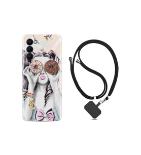 Tecno Camon 18 Kılıf Desenli Silikon Boyun Askılı Donut Girl 1408