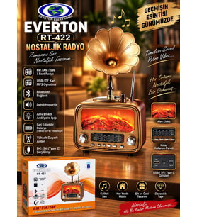 Everton Rt-422 Bluetooth Fm-Usb-Tf-Aux Şarjlı Nostaljik Radyo Gramafon (Alev Ambiyans Işığı) şömine ÇITIRTI SESLİ
