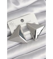 Pirinç Gümüş Renk 3D Üçgen Model Kadın Küpe - EBJ250301W31503 (Renksiz)